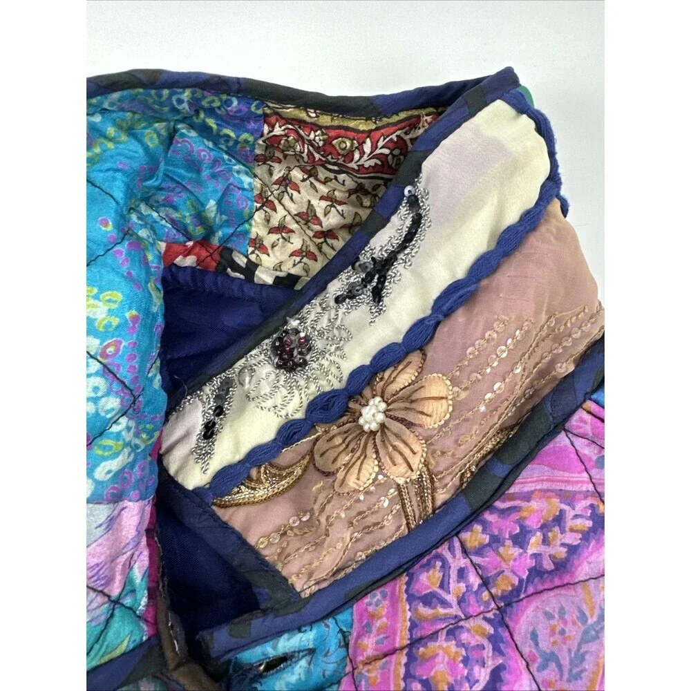 C:eed By Carla Freeman‎ Silk Reversible Jacket Satin Sequin Floral Button Small